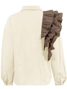 Women's Solid Color Button Front Pocket Blouse - Apricot - View 4