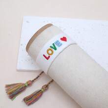 1 件手工刺绣 LOVE 可调节波西米亚风休闲手链，适合朋友、家人、情侣、节日礼物、派对、旅行、日常佩戴、祝福绳 - 白色 - 查看 2