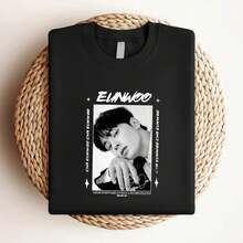 180g pure Cotton Cha Eunwoo suho true beauty Tshirt, gift fans, new new fashion graphic designer clothes streetwear Soft Breathable For Women Top For Everyday Wear Print Round Neck Short Sleeve Comfortable Slightly Versatile Stylish Unisex homme Stretched Casual Summer - Negro - Ver 3