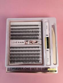 DIY Eyelash Cluster Kit Extensions Contains Adhesive Tweezers And Sealant - màu đen - Xem 7