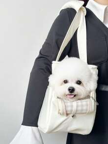 1pc Foldable Soft Pet Backpack Carrier, Suitable For Small Dogs, Rabbits, Cats, Travel Bag - White - View 1