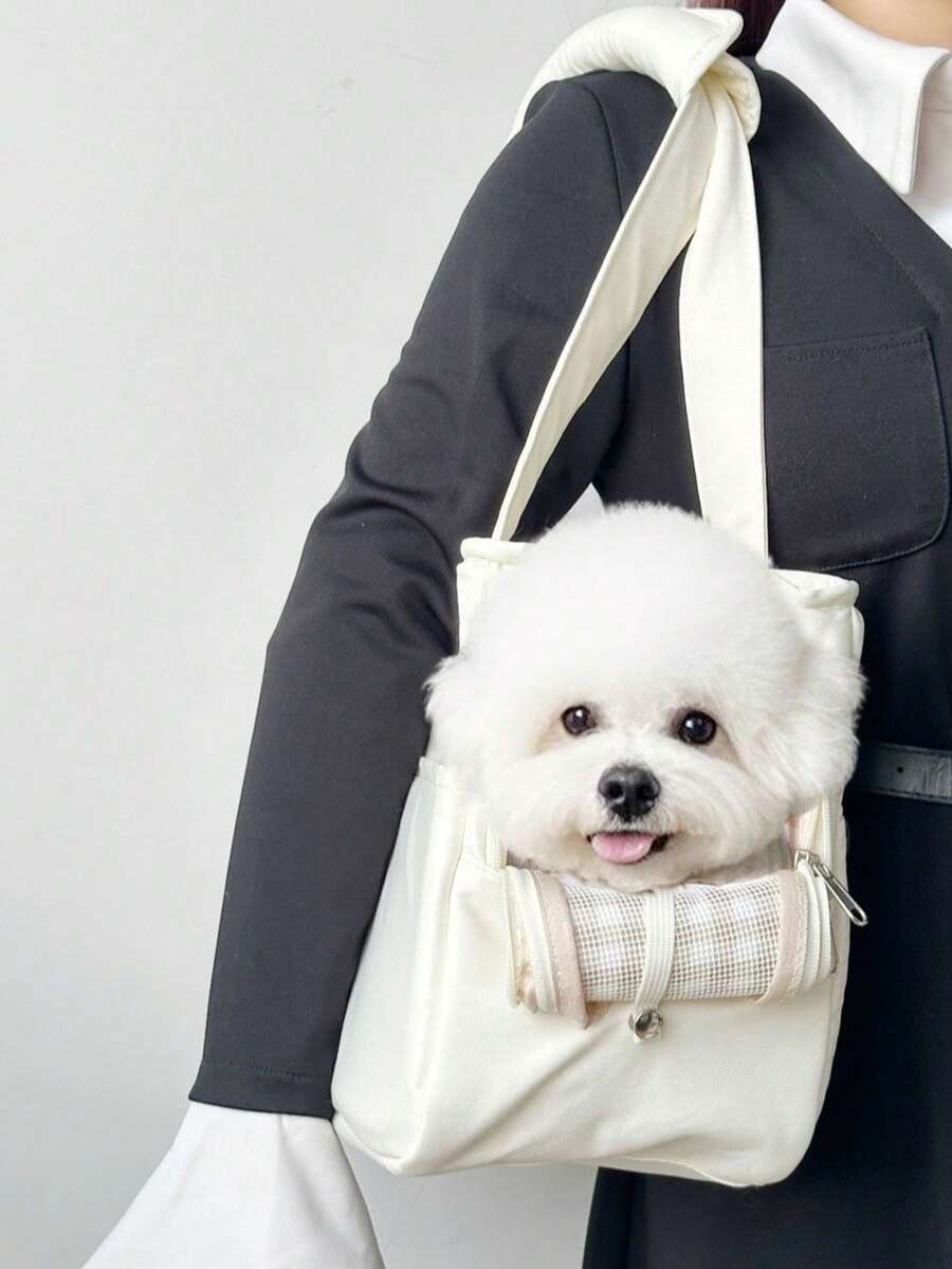 1pc Foldable Soft Pet Backpack Carrier, Suitable For Small Dogs, Rabbits, Cats, Travel Bag - White - View 1