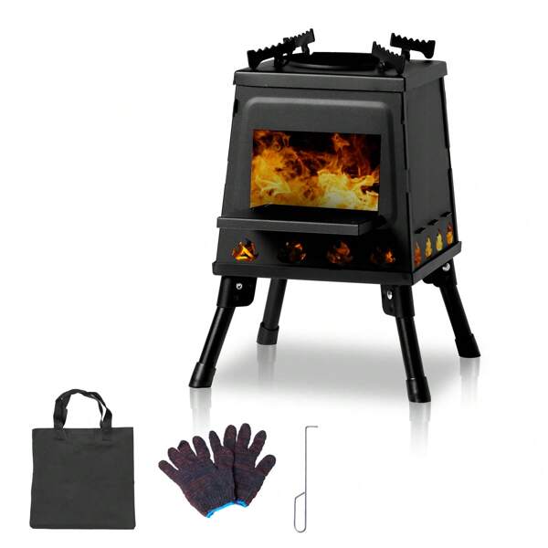 Belmaker 27x27x34cm Wood Camping Stove - Portable Alloy Steel Multi-Function Outdoor Cooking Stove With Rotatable Legs & Carrying Bag For Hunting Fishing Picnic