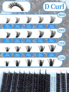 720片混長10-16mm 10D-100D D捲 0.07mm厚度DIY假睫毛套組，含睫毛膠、密封劑、鑷子，適合初學者，自然誇張俄羅斯貓眼Cosplay假睫毛接睫毛套組，適合居家使用 - 淺藍色 - 查看 12