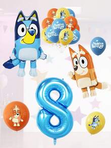 Bluey Birthday Party Decoration Cartoon Foil Balloons, Aluminum Foil Blue Cartoon Foil Balloons, Birthday Party, 1-9 Years Old Blue Number Latex Aluminum Film Balloon Decoration, Birthday, Wedding Party And Gathering Background Wall Decoration Halloween, Christmas - Multicolor - View 13