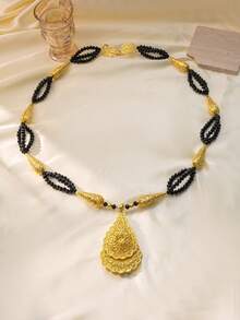 Herseygold 1pc Fashionable Beaded Necklace Pendant, Gold-Plated Jewelry, Algerian Wedding Bridal Long Necklace For Women - Gold - View 5