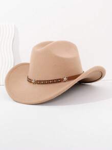 1Pc Back To School Western Cowboy Hat, Unisex, Felt Soft Woolen Hat, Belt Buckle Cowboy Hat, Suitable For Halloween, Holiday Parties, Daily Leisure, Etc