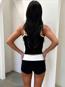 Pijama de mujer, conjunto de top de camiseta y pantalones cortos con bloqueo de color y ribete de contraste, ropa de dormir para mujer, ropa casual para el hogar de mujer - Multicolor - Ver 3