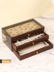 三层首饰盒，木质首饰收纳盒，亚克力首饰收纳盒，复古风格首饰收纳盒，抽屉式首饰盒，化妆品收纳盒，首饰展示架，可展示戒指、耳环、项链、手镯，母亲节礼物，伴娘礼物，生日礼物，朋友和老师礼物，女士理想礼物，化妆包，化妆袋，首饰盒，收纳袋，化妆刷架，化妆刷收纳盒，香水收纳袋，化妆包，女士礼物，圣诞礼物，女士礼物创意