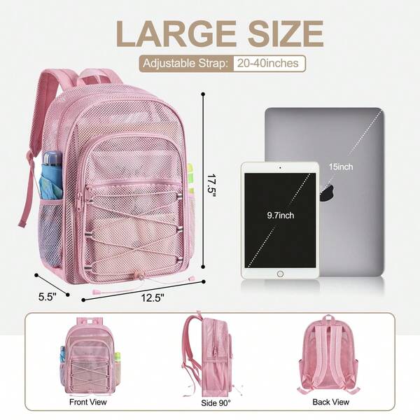 Mesh Backpacks For School, Heavy Duty Mesh School Bags For Boys And Girls See Through With Adjustable Straps For Swimming, Fitness, Sports