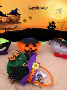 1 件万圣节帽子圆形糖果手提袋，9.84 * 6.3 英寸南瓜、女巫、黑猫、吸血鬼手提袋，适用于万圣节、节日派对、卧室、客厅、房间装饰、家居装饰、送礼和礼物 - 彩色 - 查看 6