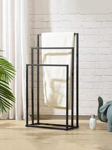 1pc Free Standing Towel Rack, 3 Tier Alloy Steel Stand, Blanket Drying And Display Rack For Oversized Bath Towels Bathroom Accessories, Next To Tub Or Shower (Black Or White)