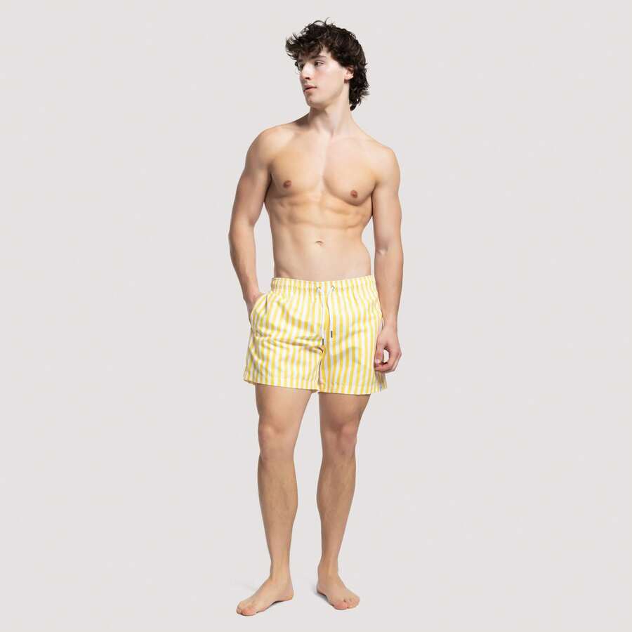 Apres Life Men's Soft Stretchy Quick-Dry Weekend Training Daily Yellow YELLOWSTRIPESHORTS - Yellow - View 1