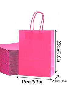 12/24pcs Hot Pink Kraft Paper Bags, Reusable Gift Bags, Bags, Party Favor Bags, Wedding Bags, Suitable For Birthday, Christmas, Back To School, Wedding, Party Gifts - Hot Pink - View 6