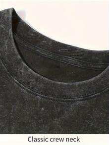 Men's Oversized Heavyweight 100% Cotton Vintage Washed YOUNGLA Graphic T-Shirt - Loose Street Style Printed Top, Bold Lettering Design, Distressed Effect, Big & Tall Crewneck Short Sleeve Casual Shirt For Men And Teens, Spring Summer Fall Daily Wear - màu đen - Xem 5