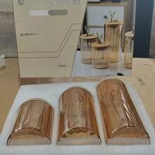 3pcs/Set Glass Storage Jars, Striped Glass Containers With Bamboo Lids, Creative Deer Design, Home Organizer Bottles - Clear - View 6