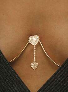 1pc Gold-Color New Sexy Party Butterfly Bustier Body Chain, Rhinestone Decor Chest Bra Chain, Fashion Nightclub Style For Women