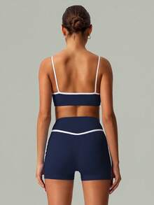 Spring And Summer 2 PCS Co-Ord Set Women Yoga Running Sports Bra And Short - Màu xanh hải quân - Xem 6