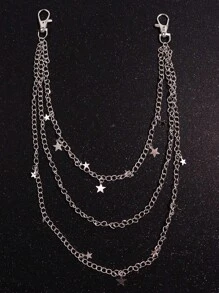 1pc Punk Rock Multi-Layer Silver Metal Hollow Star Pants Chain, Gothic Fashion Accessory Halloween Fathers Day Gift School