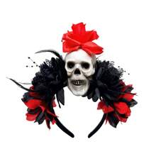 Halloween Realistic Flower Headband, Dark Horror Skull Headpiece For Day Of The Dead Party Headwear