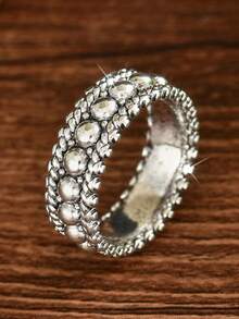 1 件波西米亚风格复古银串珠母子戒指，适合日常佩戴 - 復古銀色 - 查看 4