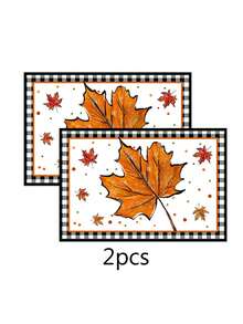 1pc/2pcs/4pcs/600pcs Thanksgiving Pumpkin & Maple Leaf Polyester Placemats - White Base With Black & White Bordered Frame, Paired With Orange Pumpkin And Maple Leaf Patterns, Accentuating Autumn Colors And Holiday Ambiance, Suitable For Thanksgiving Gatherings, Home Dining, Kitchen Decor And More - Multicolor - View 13
