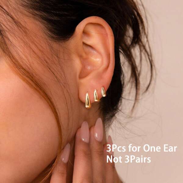 Conjunto de 3 brincos pequenos de argola dourados Huggie para mulheres, brincos de cartilagem delicados banhados a ouro 14K, conjunto de brincos de argola hipoalergênicos para vários piercings