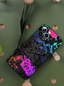 标语 1 件黑色 TPU 街头涂鸦文字图案防震手机壳和 1 件黑色手榴弹扣腕带兼容 、Android 手机、OPPO 防水防摔防刮 - 彩色 - 查看 6