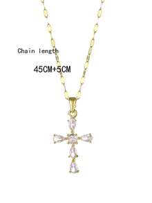 European And American Hip-Hop Stainless Steel Unisex Cross Pendant Necklace, Cross-Border Collarbone Chain Jewelry - Yellow Gold - View 4