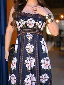 Women's Long Lastex Dress With Tie Straps - 磨砂黑 - 查看 2