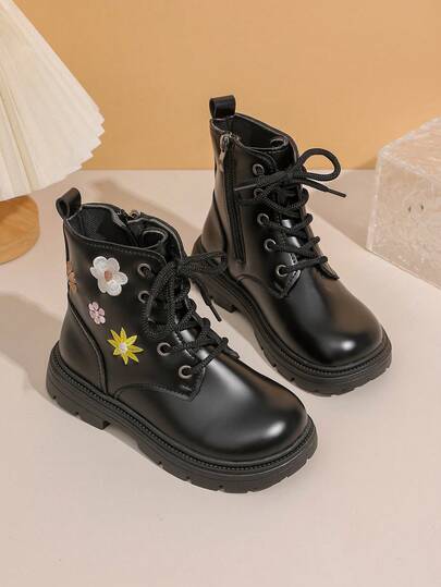 Botas florales de estilo mongol chic para niñas, botas resistentes al desgaste y antideslizantes para otoño/invierno