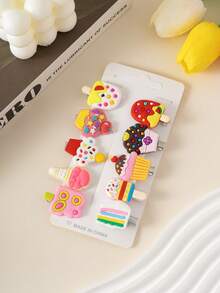 14 件/套彩色软粘土发夹，可爱卡通小马、独角兽、彩虹、冰淇淋装饰发夹，适合女孩，适合学校、派对、日常佩戴、发饰、爪夹、发夹、发夹、学校用品、礼物