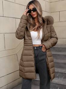 Women's Casual Hooded Regular Jacket With Pockets, Lightweight Cotton Jacket For Daily Wear - Coffee Brown - View 6