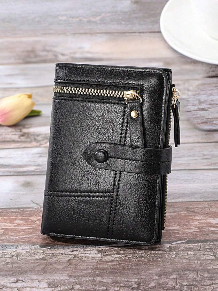 New Korean Style Foldable Multi-Function Handbag Burgundy Color Small Wallet Anti-Theft Card Slots Card Holder Soft PU Leather Wallet Coin Pouch Gift For Women For Men Wallet Purse Wallet Wallet Mini Wallet - Black - View 1