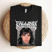 180g pure Cotton NEW Vintage Falling In Reverse Popular Monster Album Cover T-Shirt homme graphic Summer Stretched Comfortable Soft designer clothes Versatile Breathable streetwear fashion For Women Stylish Top For Everyday Wear Slightly Print Round Neck Short Sleeve Unisex Casual - Negro - Ver 3