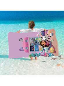 1pc Cute Cartoon Design Quick-Dry Ultra-Soft Fiber Beach Towel, Highly Absorbent, Suitable For Travel, Swimming Pool, Diving, Beach Essentials, Beach Accessories, Pool Float - Multicolor B - View 4