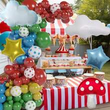 118Pcs Red Blue Yellow Green Rainbow Circus Balloons Garland Arch Kit With Star Mushroom Cloud Balloons For Baby Shower Birthday Decoration Cartoon Video Game Carnival Themed Parties - 紅色金色藍色黃色綠色 - 查看 5