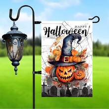 TYFYO 1 件万圣节快乐橙黄色南瓜花园庭院旗帜 12x18 双面适合节日双面加厚防水户外装饰，12x18 英寸，涤纶纤维材质，非常适合门廊、庭院、庭院和后院装饰 | 节日旗帜设计 | 防水旗帜，户外花园旗帜 | 四季装饰，不包括旗杆