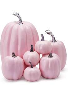 1 套人造南瓜，粉色塑料南瓜，4 种尺寸，适合秋季万圣节、桌面装饰、假南瓜、感恩节、餐桌中心装饰、壁炉架、厨房婚礼朋友赠送派对家居装饰