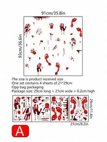 1pc Halloween Bloody Handprint & Footprint Glass Window Sticker, Horror Haunted House Scene Decor, Window Accessory Home Decor Halloween Decor Room Decor Fall Decor Autumn Decor - Multicolor - View 11