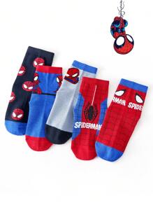 Marvel 5双儿童袜子，超级英雄蜘蛛侠袜子，女童中筒袜，韩国卡通，适合秋冬，男童袜子