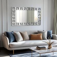 UNHO Espejo Pared Biselado Decorativo 120 x 70cm,  Espejo Grande Plateado Rectangular Moderno Elegante Artístico Decoración para Entrada Recibidor Salon Comedor - Plateado - Ver 4