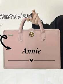 Custom Chic Pink PVC Faux Leather Laptop Bag,Personalized Name, Lightweight & Secure, Portable Multi-Functional Computer Case - Versatile For Office,School Supplies,Back To School,School Gift,For Office,For School,For Classroom,For Teacher Gifts,For University,For Colleague,For Dorm Rooms,For Teacher,For Boys And Girls,For Teenagers,Junior High School Students,Middle School Students,High School Senior High School Students,College Students,University Students,Freshman,Sophomore,Underclassmen,All-Purpose,Large Capacity,Versatile,Multifunction,Colorful,Cute,Adorable,Contracted,Funny,Kawaii,Y2K,Minimalist,Commuting,Business Casual,Basics,Custom,Personalized,Unique,Customized,Ideal Gifts For Him,Ideal Gifts For Her,Her,Family,Friends,Girlfriend,For Anniversaries,For Birthdays,For Holiday/ Vacation,For Outdoors/Outings/Travel/Hiking/Stadium/Sports/Climbing,For Business/Commute/Work/Office