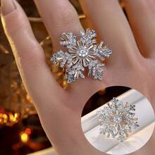 1 szt. Luksusowy, romantyczny, obrotowy, otwarty pierścień w kształcie płatka śniegu, elegancki design, odpowiedni na imprezę, bankiet, prezent świąteczny dla kobiet