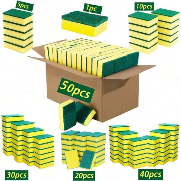 1/5/10/20/30/40/50 Pieces Each Set Of Dishwashing Sponge Scouring Pad Brush Pot Brush Bowl Artifact Absorbent Sponge Block Kitchen Utensils Dish Cloth Magic Sponge Wipe.
