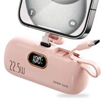 Cargador portátil, batería externa ultra compacta de 4500mAh con cable tipo C incorporado, pantalla LED, doble compatible con teléfonos y otros suministros de energía móvil, adecuado para vacaciones de verano, viajes al aire libre/camping y batería de respaldo de emergencia, regalo para familia, amigos, cumpleaños