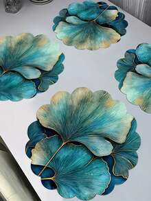 2/4/6/8 Stücke 35 cm Ginkgo Blatt Blau & Gold Stil weiße Tischsets, waschbar rutschfest hitzebeständig aus Polyestergewebe, rund, rutschfest, mit Heim- & Feiertags-Dekor Tischdecken, geeignet für tägliches Essen, Halloween, Weihnachten, festliche Outdoor-Partys, Bankette - elegante Tischdekorationen, Feiertags-Essens-Accessoires | Glänzendes Geschirr | Polyester Tischsets, Tischdecken, Hohe Qualität.