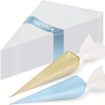 100 Pcs Thickened PP Piping Bag | Leak Proof Double Zip Design | Effortless Anti Slip Pattern Handle | Baking Artifact | Catering Commercial/ Holiday Party/ Parent-Child DIY Fully Compatible | Mother's Day Sweet Gift