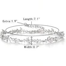Crysdue Wedding Bridal Link Bracelet Brides Bridesmaids, Marquise Cubic Zirconia Tennis Bracelets Women Prom Jewelry - 02_銀色 7.5-9.1英寸 - 查看 10
