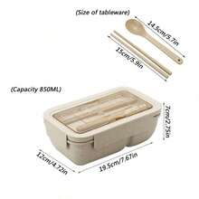 1pc Microwave Safe Lunch Box Bento Box, Plastic Wheat Straw Food Container For Home Kitchen, Portable Outdoor Camping Trip